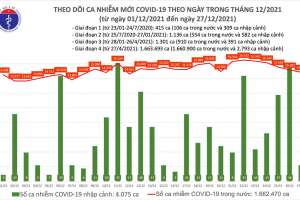 Ngày 27/12, ghi nhận 14.867 ca COVID-19 trong nước và 11.374 ca khỏi bệnh
